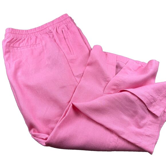 Athleta Pants - ATHLETA Retreat Linen High Rise Wide Leg Pants Women's L Pink Slit Draw String